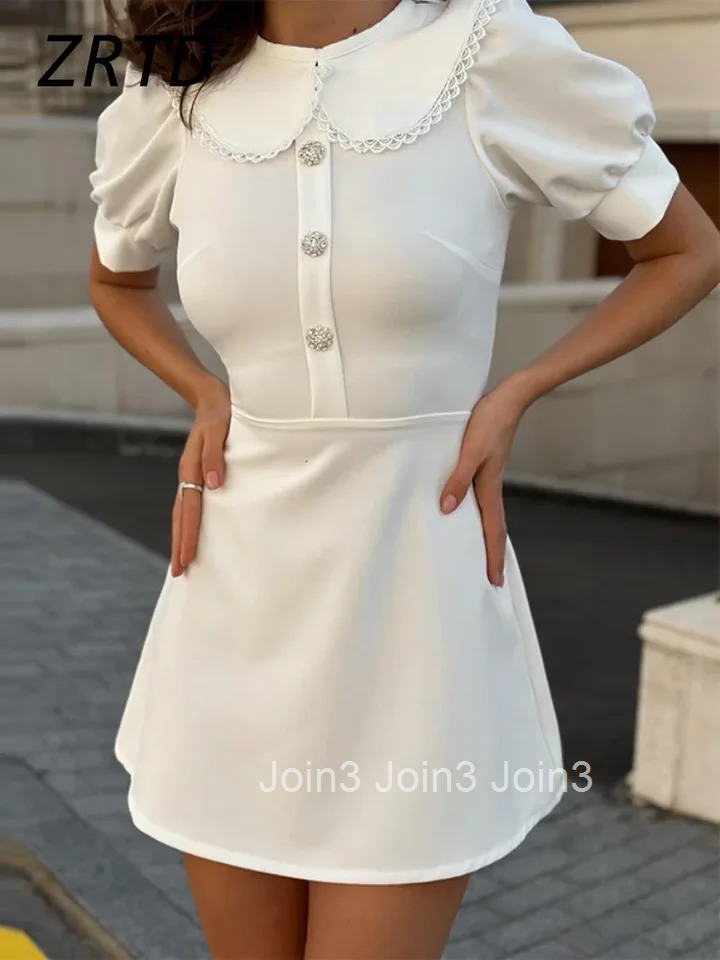 Elegant Doll Collar Womens Dress Spring Summer Fashion Slim Short Sleeve Button Female Dresses Lady High Street Vestidos