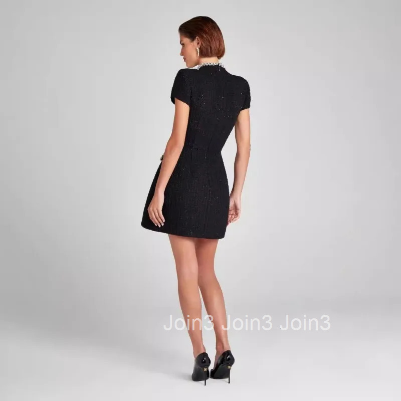 Elegant Women Beading Party Dress Y2K INS Sexy Office Lady Korean Short Sleeve O Neck High Waist Slim Fit Corset Mini Dress