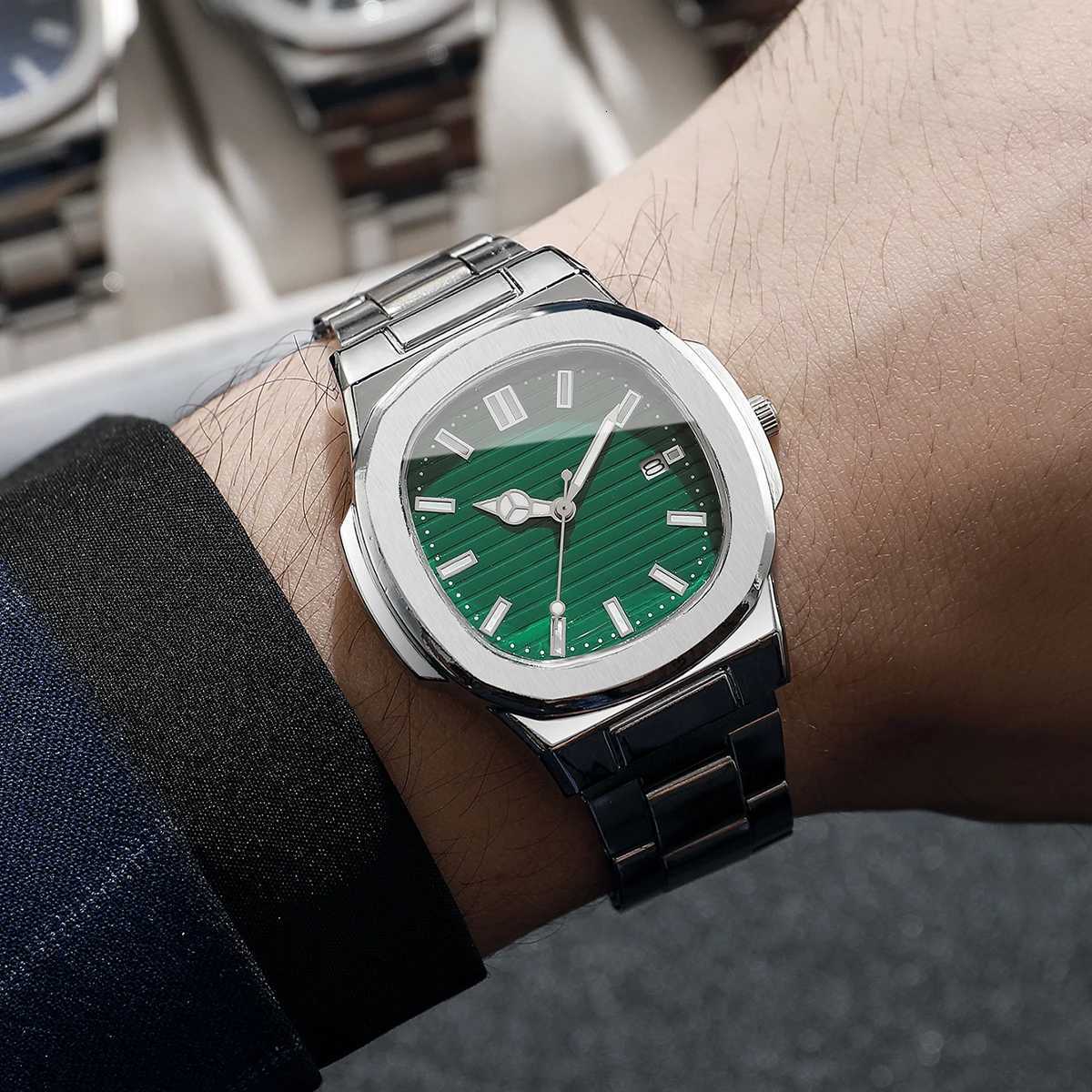 2/4PCS Men Busin es Set Fashion Square Dial Quartz Wrist Watch with Calendar Lendar Reloj HombreWithout Box W250806