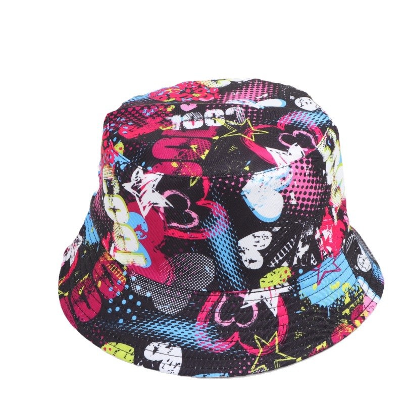 Stage Wear Summer Retro Printing Fisherman Hat Europ American Cartoon Double-sided Basin Hat Outdoor Versatile Sunscreen Bucket Hat