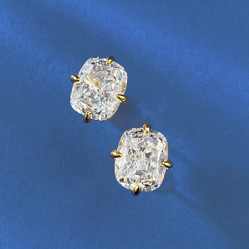 Hui Zhi Yi Jewelry New S Sier Gold-Plated High Carbon 8*10 Cut Zircon Stud Earrings Simple Women