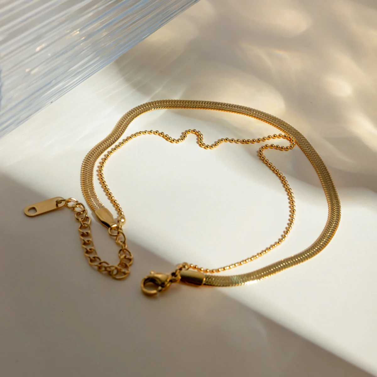 Exquisite Classic 18k Gold Plated Rust Proof Stylish Snake Chain Double Layer Anklet Trendy Summer Anti Allergic Jewelry Y250805