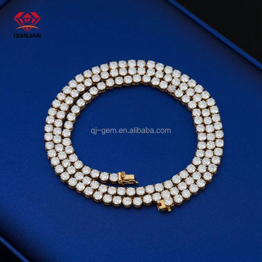 Luxury Jewelry 4mm 925 Silver Tennis Chain Gold Plated VVS Moissanite Diamond Tennis Necklace Fine Chain for Women Men