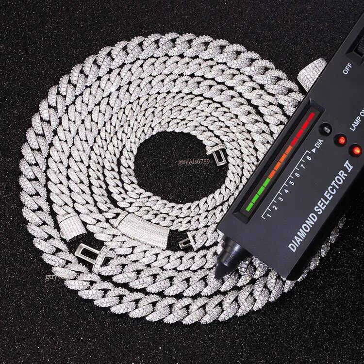 Full Ice out 2rows 6mm 9mm 13mm Solid Sier Moissanite Cuban Link Chain Mans Hip Hop Necklace