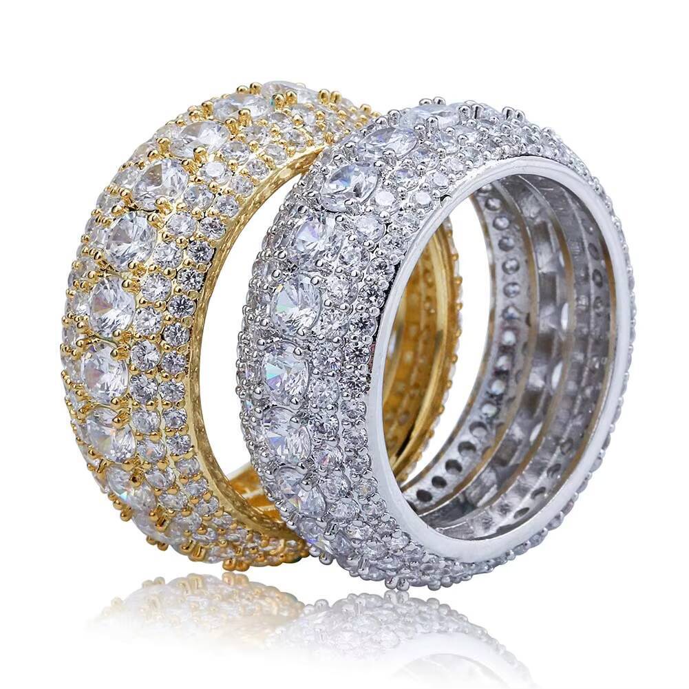 HipHop Mens Iced Out Cubic Zirconia Bling Round Ring Golden Silvery Color CZ Jewelry Rings Gifts