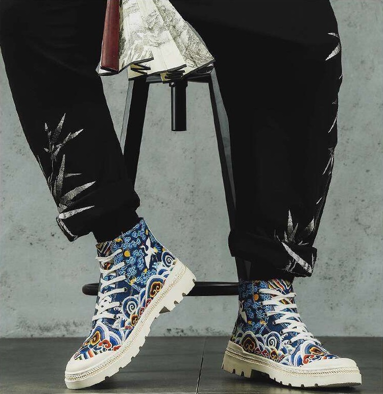 Jifffly High-Top Sneakers Trendy Chinese Canvas Shoes Men's Ethnic Style National Trend Cloud Crane Nine Skies