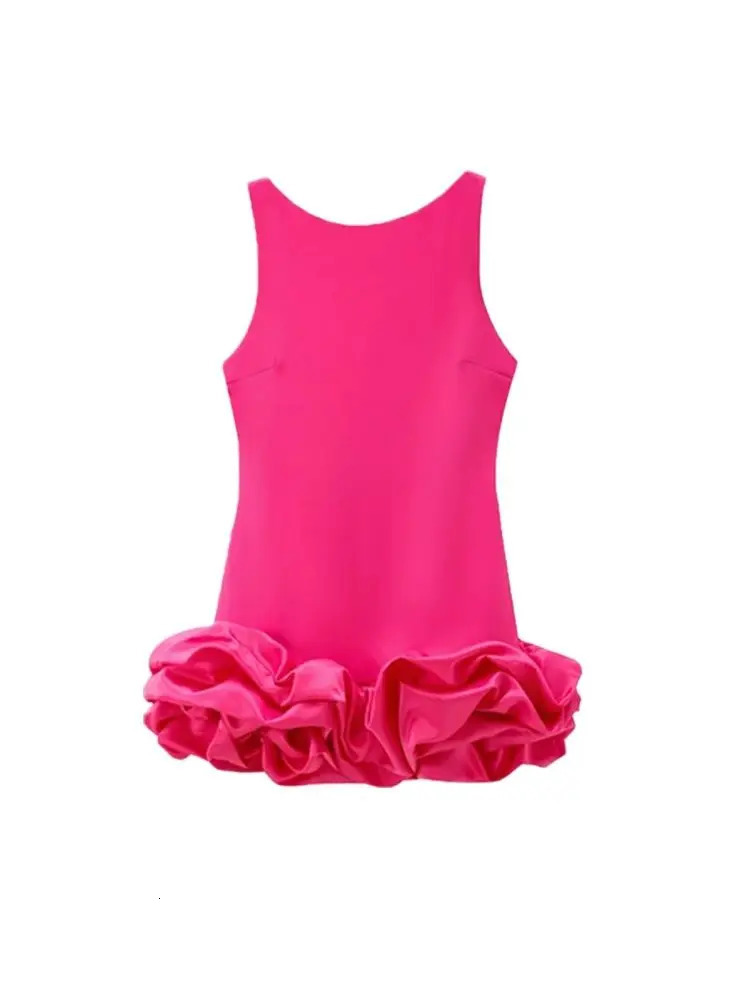 TRZA-Womens Patchwork Voluminous Mini Dress O-Neck Backless With Zipper Female Dresses Sexy Fashion