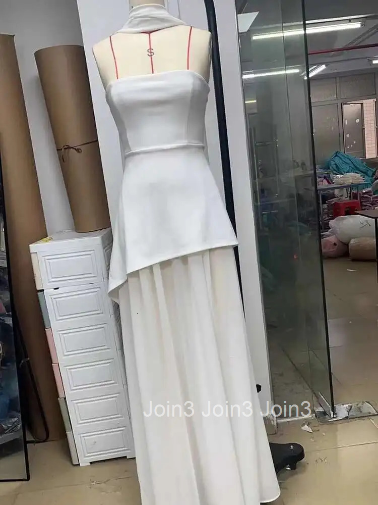 Mozision Elegant Strapless Sexy Maxi Dress For Women Gown With Scarf Off-shoulder Sleeveless Backless Split Beach Long Dress