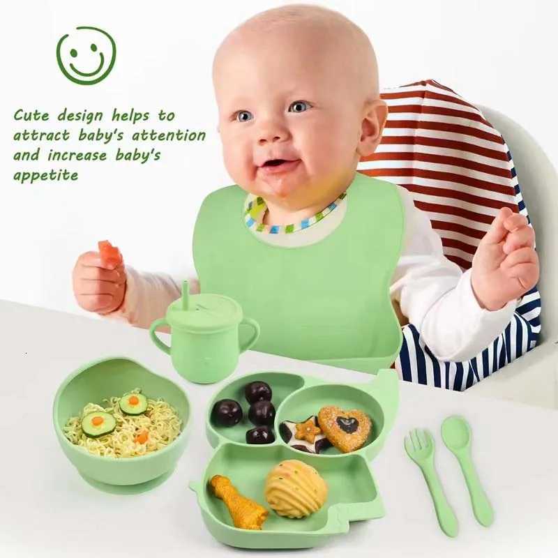 Silicone Baby Feeding Set Soft Silicone Sucker Plate Bowl Elephant Plate Personalized Name Feeding Bib Apron Childrens Dishes X250806