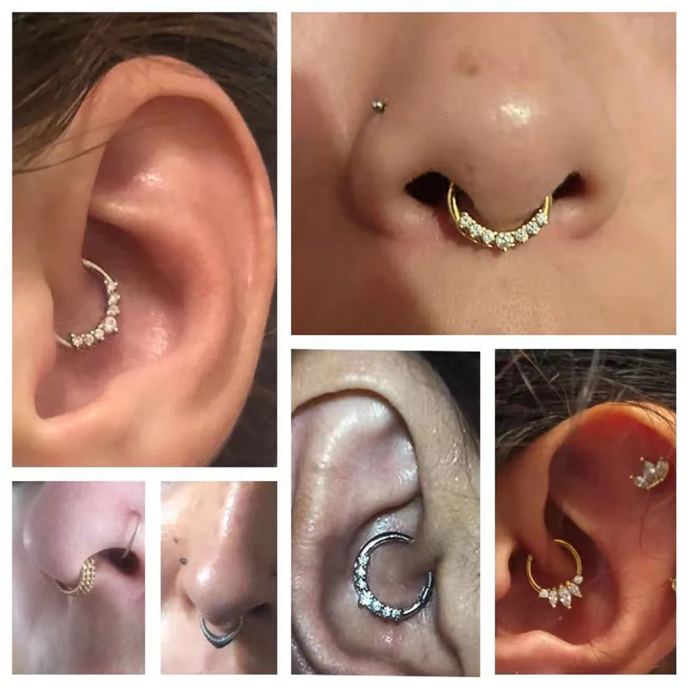 Flower Snake Heart Clicker Septum Piercing Jewelry CZ Zircon Daith Conch Earring Bee Drop Nose Rings 316L Steel 16G 250805