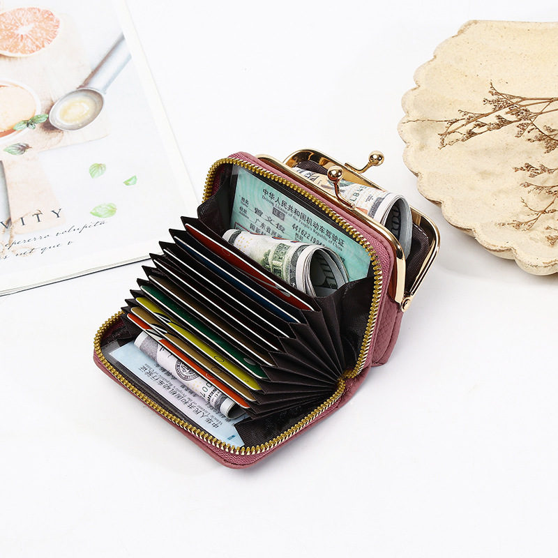 New Women's Wallet with Wrist Strap, Short Purse, Korean Style Coin Clip Bag, Multi-Card Slot Accordion Card Holder