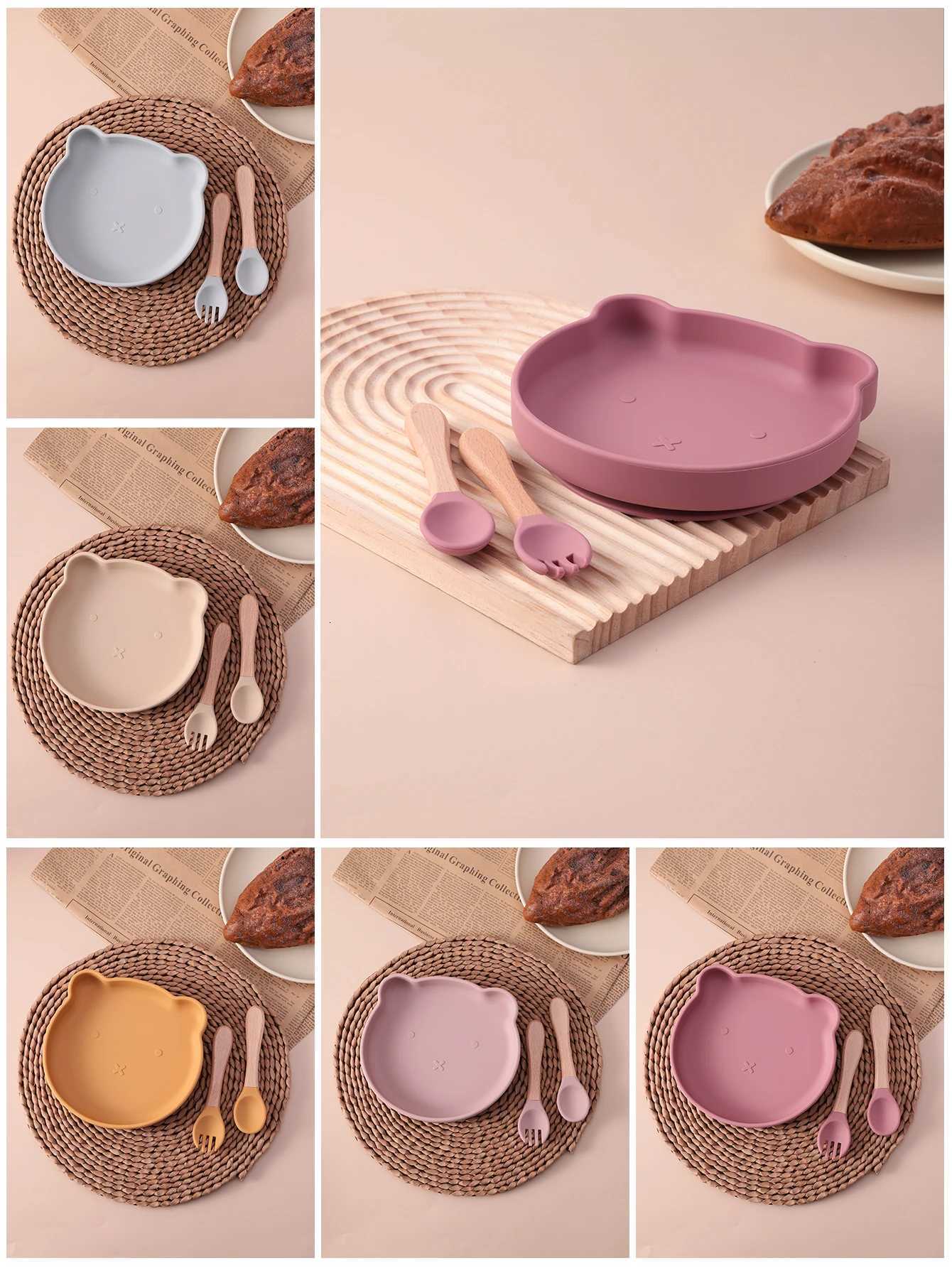 3PCS BPA Free Silicone Toddler Feeding Set Suction Dishes Plate Spoon Fork Kids Tableware Training Utensils Baby Newborn Items X250806