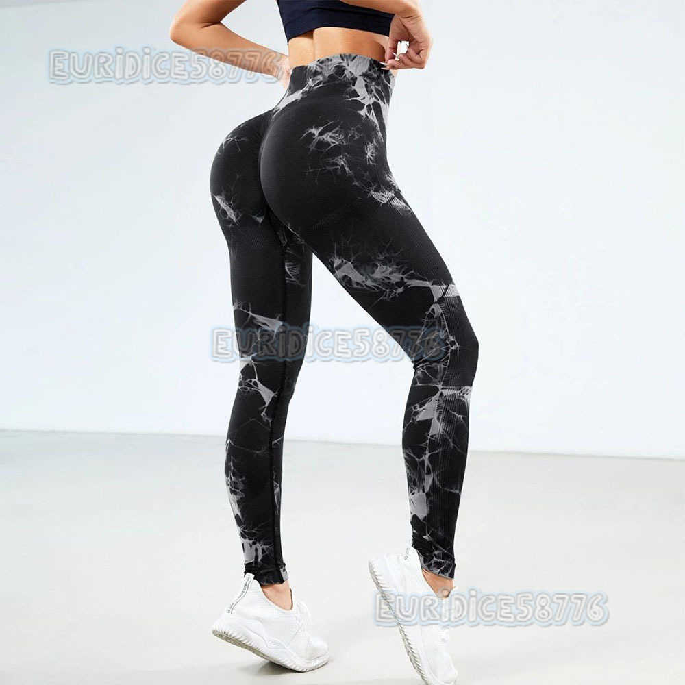 Seamless Knitted Tie-dye Yoga Pants Super Elastic Tight-fitting Body Shaping Peach Lift High Waist Fitness Sports Long Pants Wholesale H250806