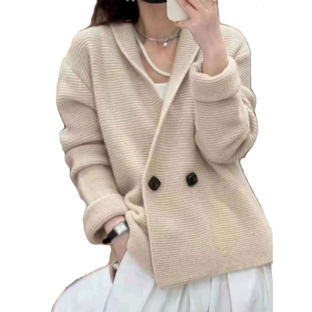 European 100% Cashmere Knitted Cardigan Female Autumn And Winter Temperament Loose Wool Sweater Coat 250806