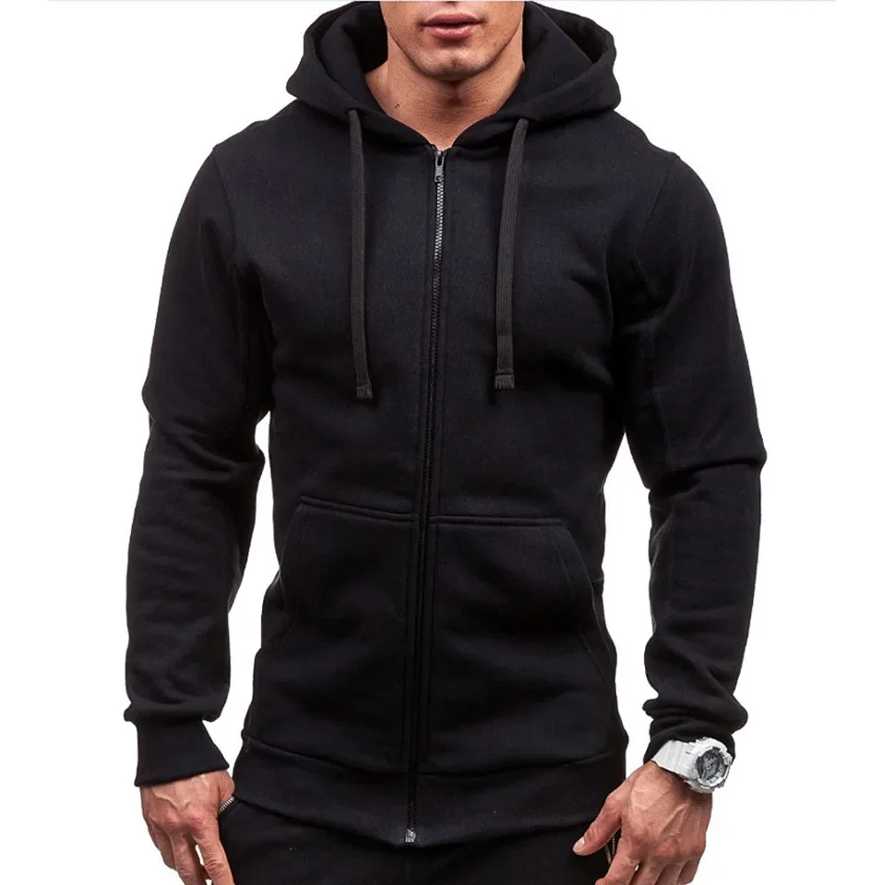 Casual Sweatshirt Zip Hooded Sweatshirt Jacket Mens Solid Colour Cardigan Hooded Jackets Spring Autumn Male Tops