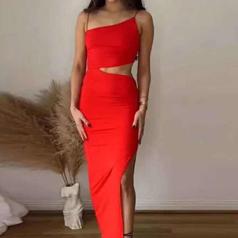 Women's Clothing Summer New Casual Sleeveless Ruched Waist-Exposing Camisole Top Slim Long Skirt Set B5