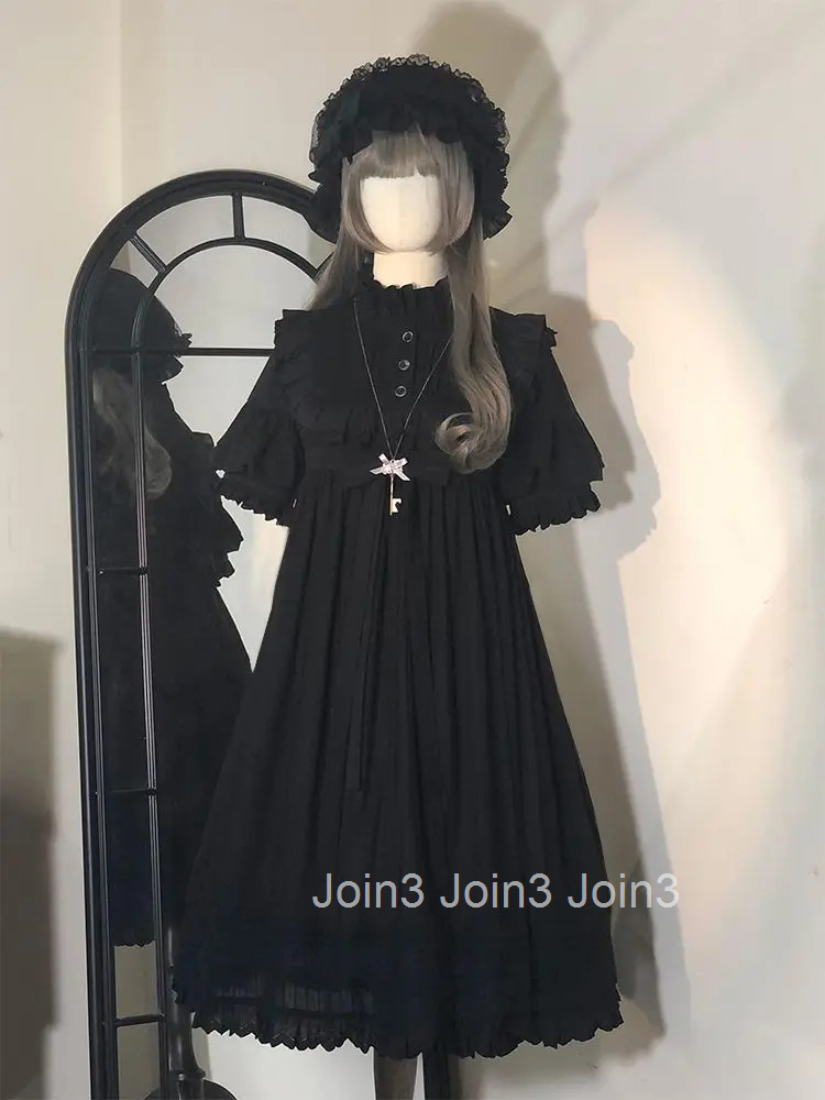 Classical Gothic Lolita Dress Black Loose Puff Sleeve Dresses Women Summer Darkly Retro Sweet Clothing Fashion New Elegant Dress