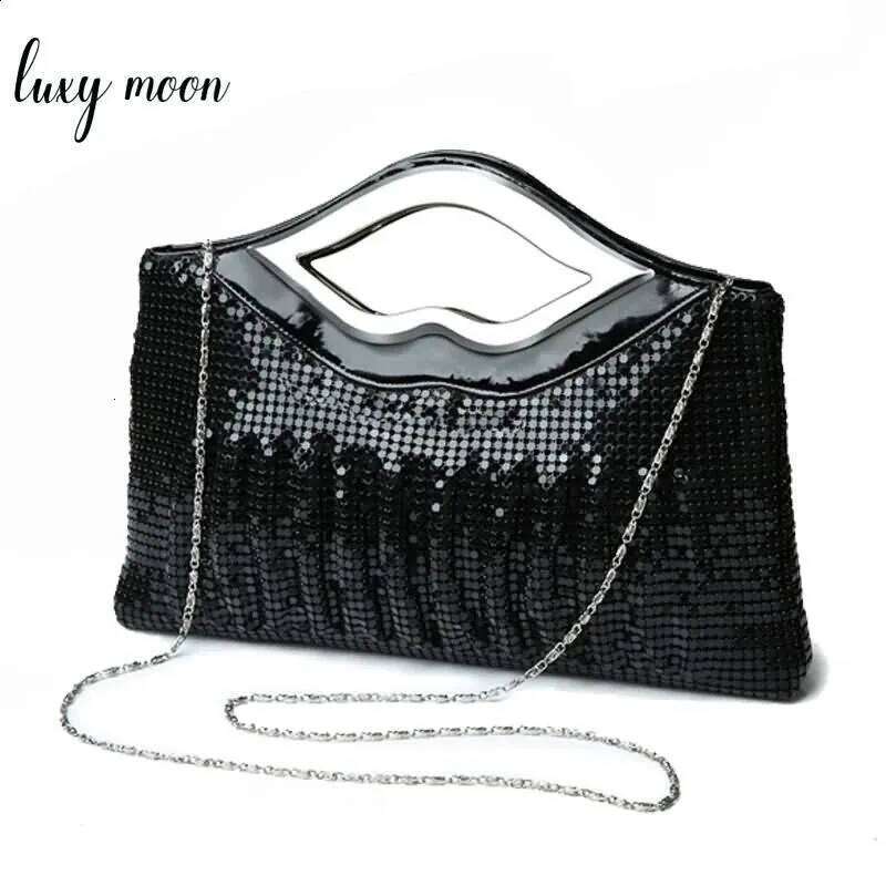 Womens Purse and Handbag Black Gold Sier Evening Sequin Shoulder Bag Female Wedding Clutch 240820