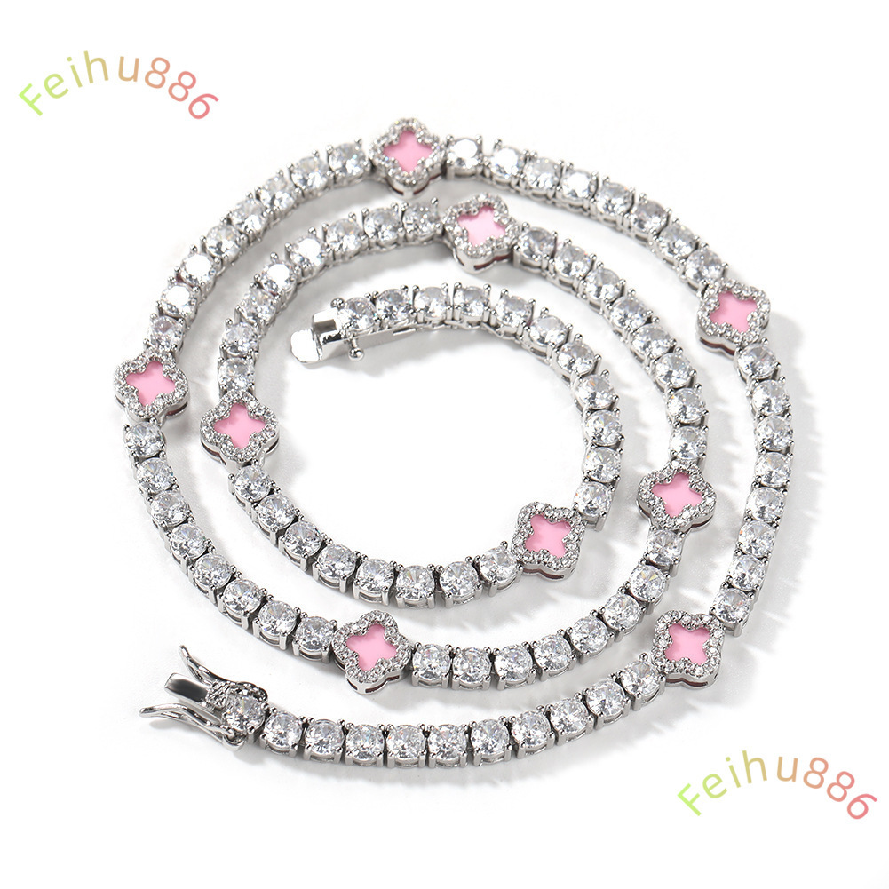 New Arrivals Lucky 4 Leaf Clover Tennis Bracelet Necklace Set for Women Men Hip Hop Iced Out Enamel Colored Jewelry Wholesale