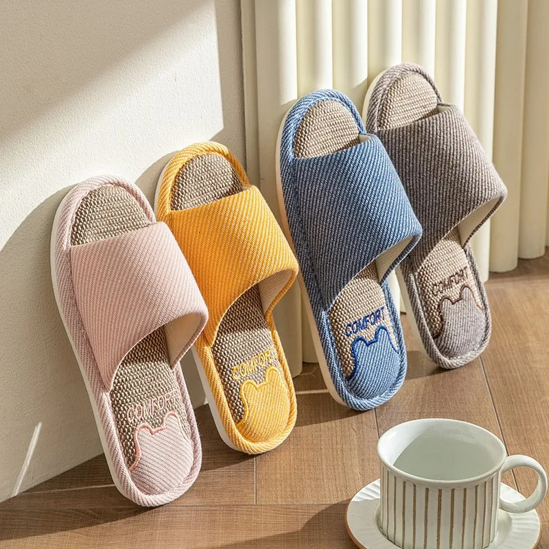 Linen Slippers Indoor Home Breathable Women Men Slides Linen Couples Anti-slip Shoes Beach Sandals Shoes Comfortable Flats TG20 250731
