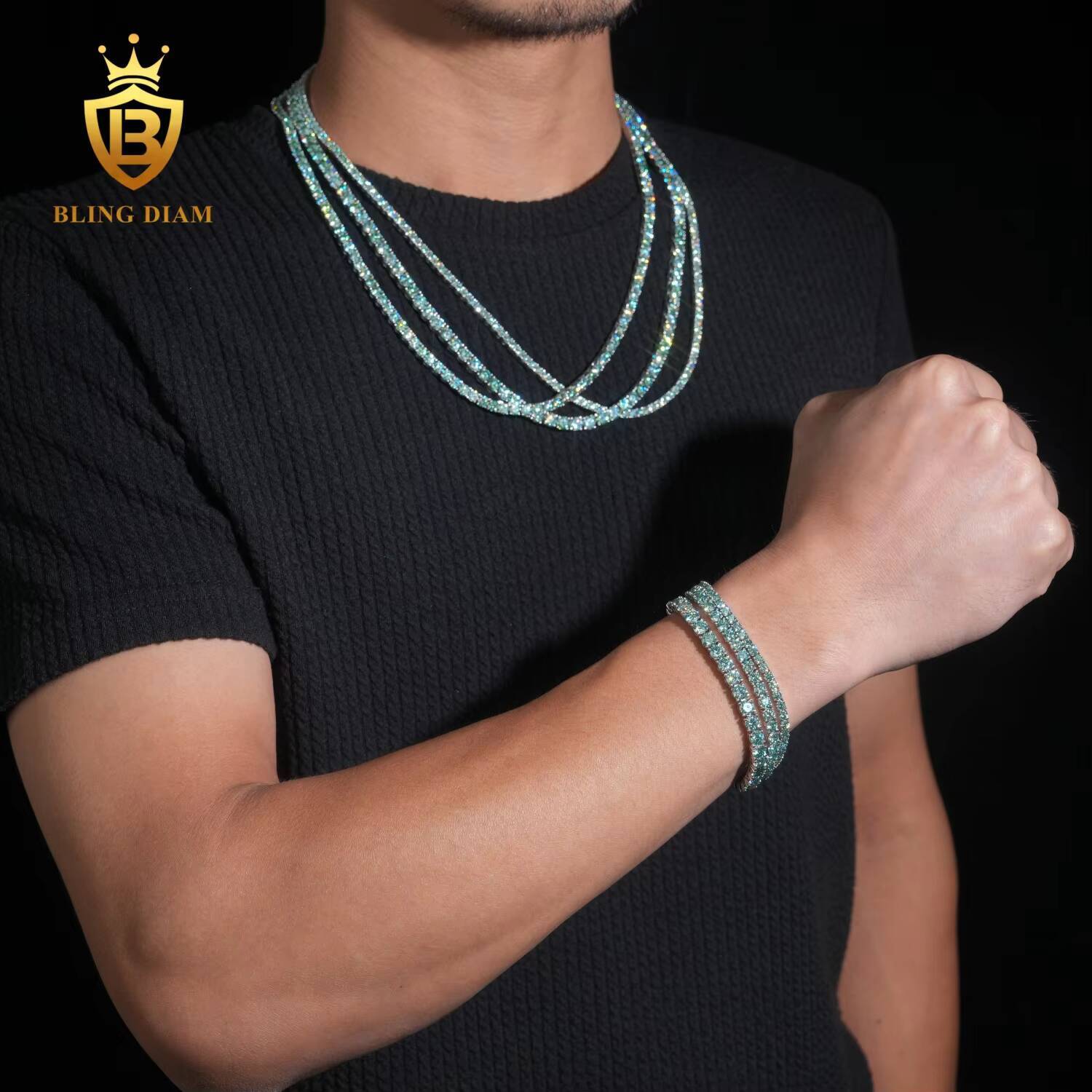 2025New Arrivals 925 Sterling Silver Iced Out Hip Hop Jewelry Color Moissanite 3mm 4mm 5mm Tennis Chain Necklace