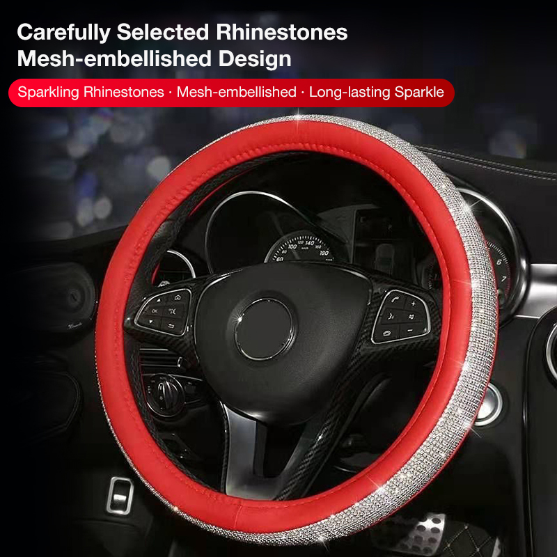 Cross-border white netted leather handle cover with sweat-proof and anti-slip anti-glare full-diamond steering wheel