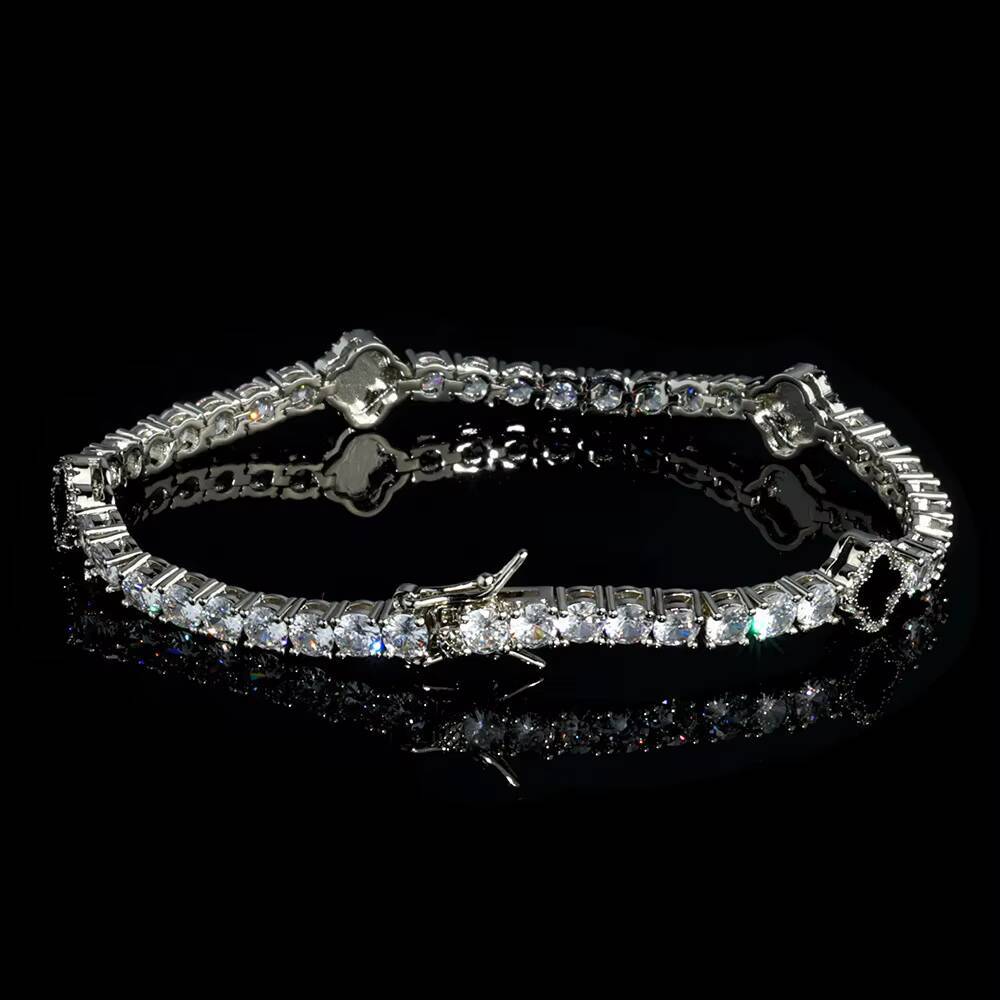 New Arrivals Unisex Iced Out 925 silver Moissanite Tennis Four-leaf Clover Bracelet Hip Hop Style with Gold Plating for Parties