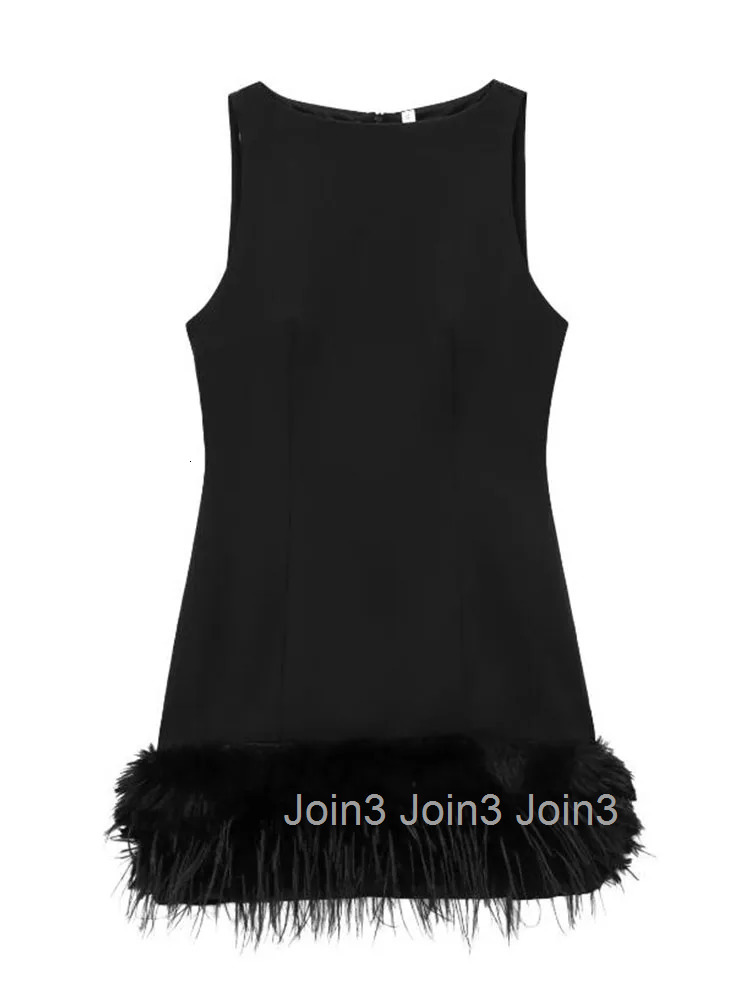 TFMLN New Elegant Women Feathers Mini Dresses Sexy Slim Sleeveless Chic Party Dress Fashion Back Zipper Dress