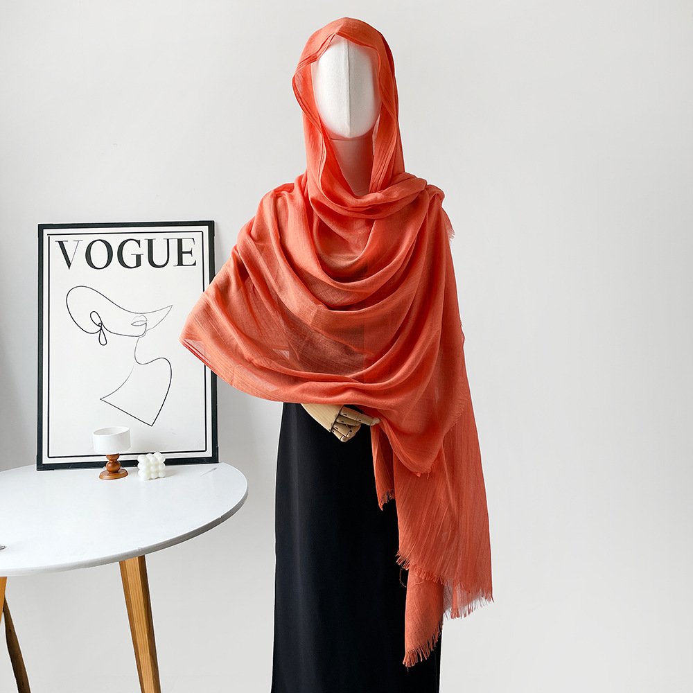 K1608 Summer all-match cotton and linen scarf wholesale shawl extra-long solid color gauze scarf sunscreen shawl simple neck scarf ladies
