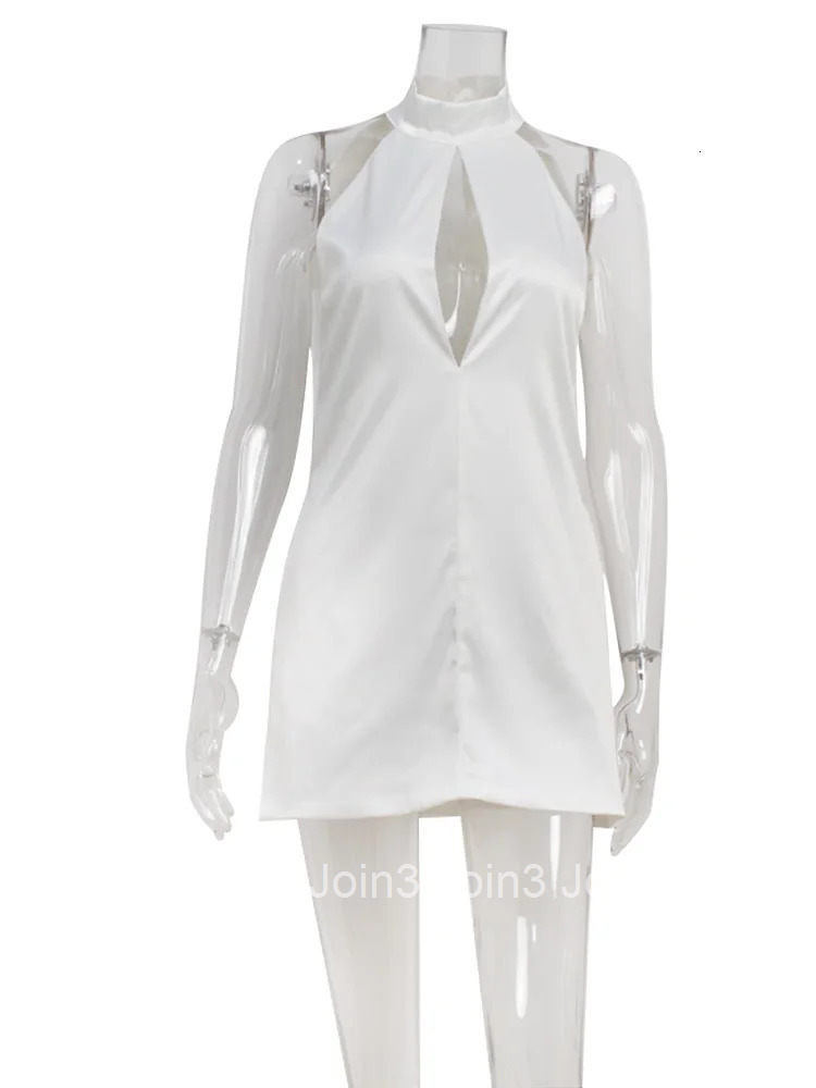 Ahagaga Elegant Womens Mini Dresses Turtleneck Hollow Out Slim Fit Solid Regular Causal Basic Summer Halter Vestidos Female