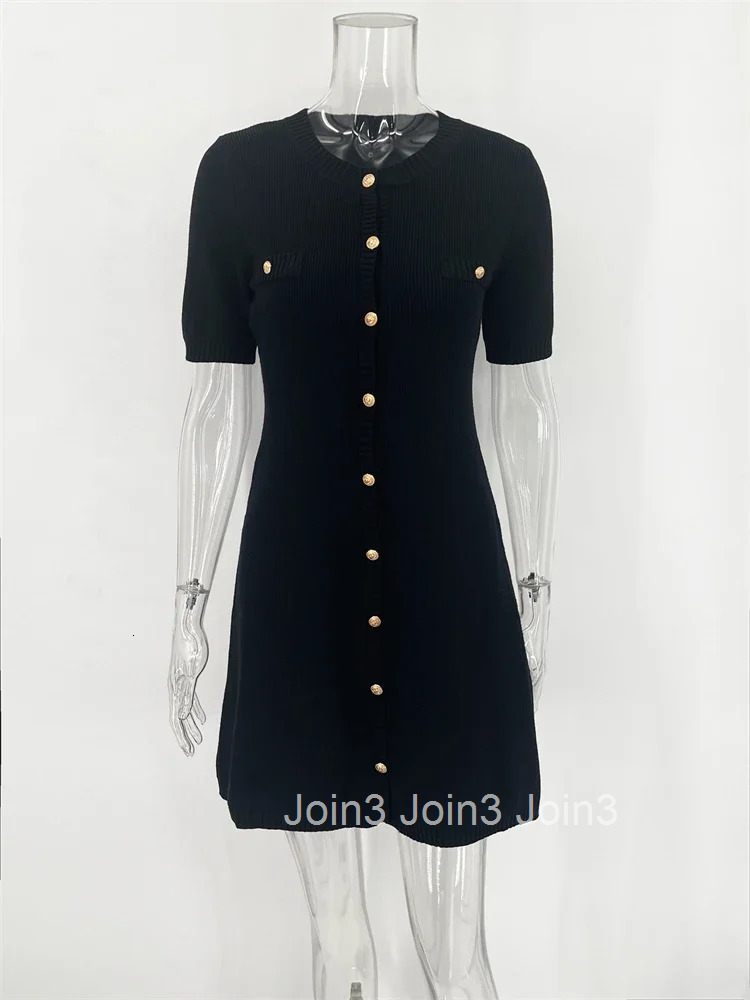 BWQ Elegant Knit Mini Dress Women Street Slim High Waist Short Sleeve Rib Sweater Dresses Vacation Bodycon Knitwear Dress