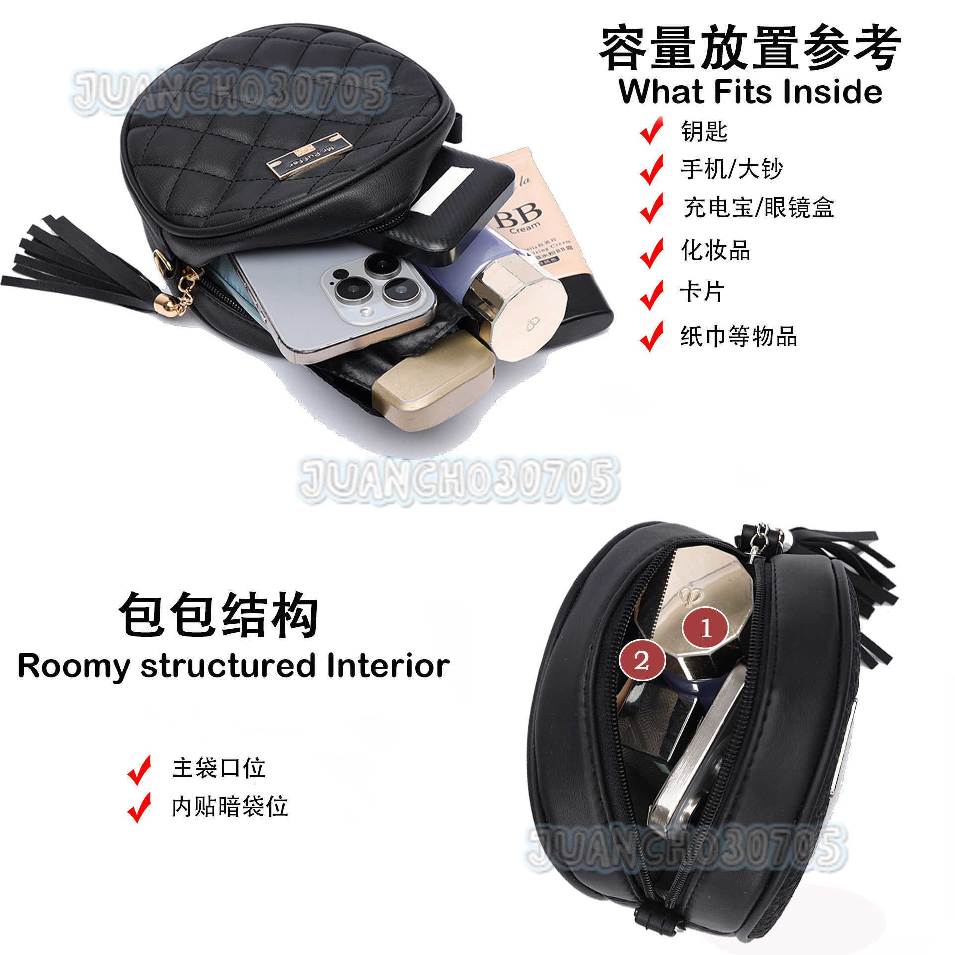 Womens Bag Quilted Small Round Bag Mini Style Womens Bag Phone Crossbody Small Bag Bags H250806