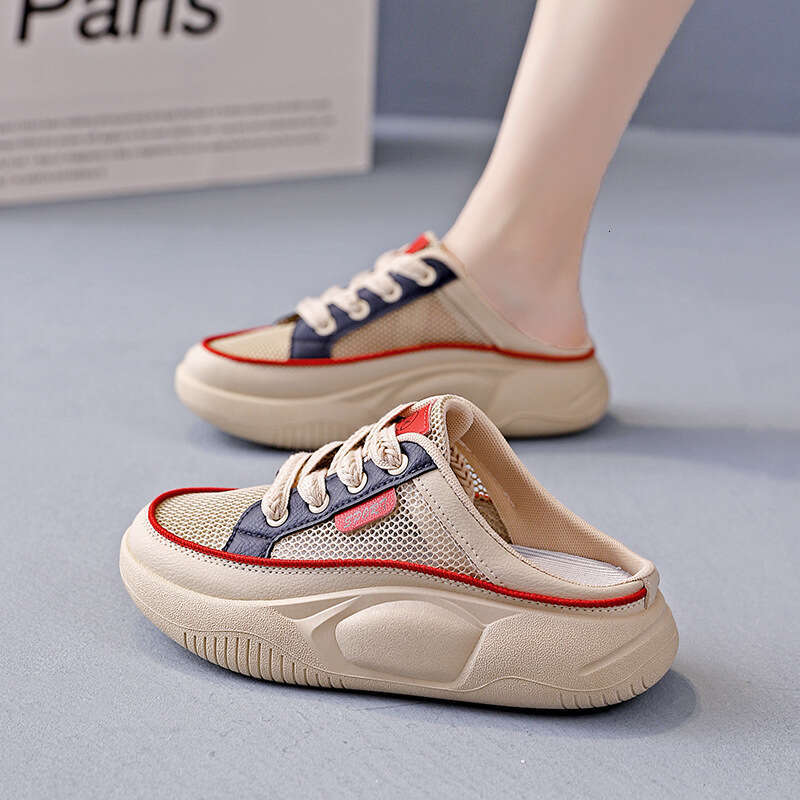 Lightweight Thick-Soled Breathable Half Slippers 2025 Summer Casual Versatile Slip-On Sandals for Women 6608-1