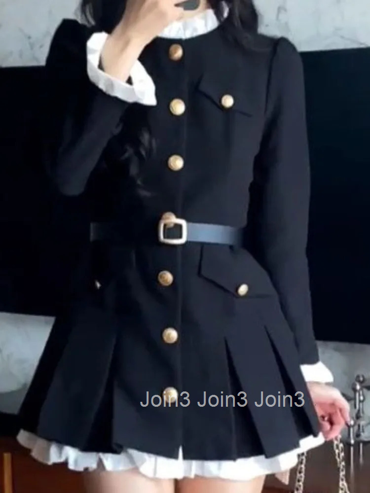 Elegant Woman Party Dress Slim Waist Single Breasted Robe Femme Vestidos De Mujer Vintage Y2k Contrast Color A-line Dresses