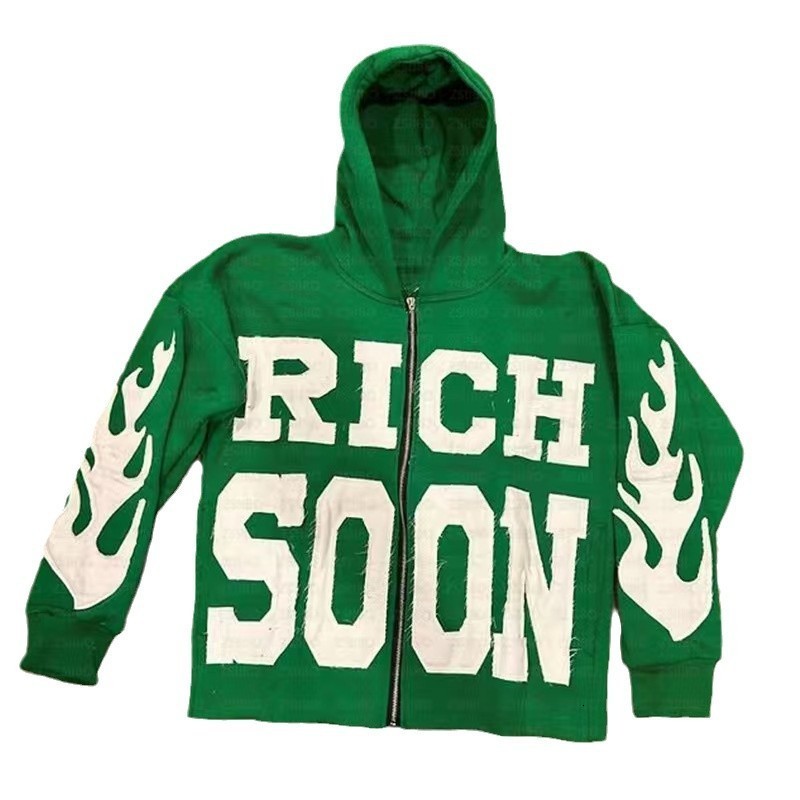 2024 Autumn Pocket Loose Hoodie Jacket Y2k Long Sleeve Zipper Sportswear Printed Mens Wear 250210
