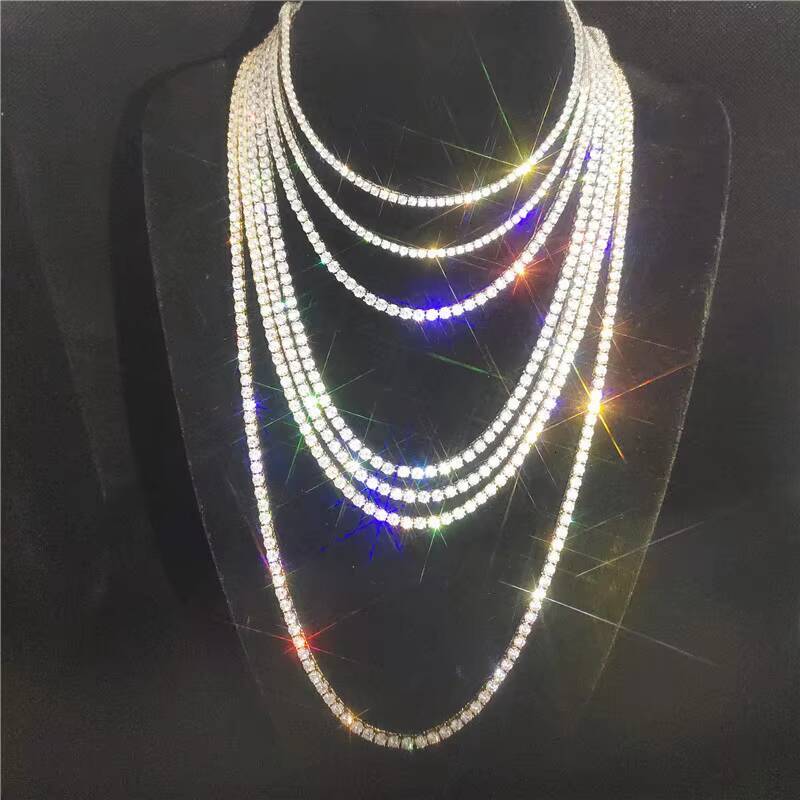 Wholesale Hip Hop Bling Jewelry 3mm 4mm 5mm 16 18 20 22 24inch Moissanite Out Iced Tennis Necklace Jewelry Tennis Chain