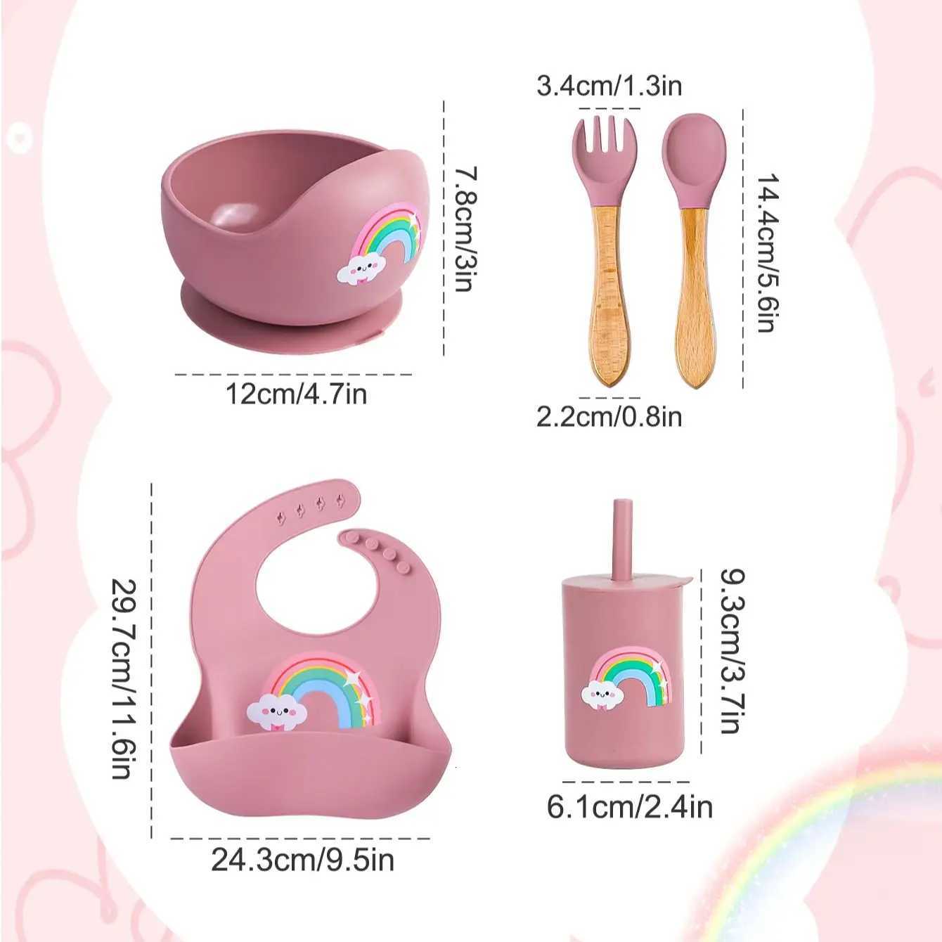 5pcs Baby Silicone Meal Bowl Bib Fork Spoon Set Baby Feeding Tray Bowl Set Bisphenol A Free Gift for Baby X250806