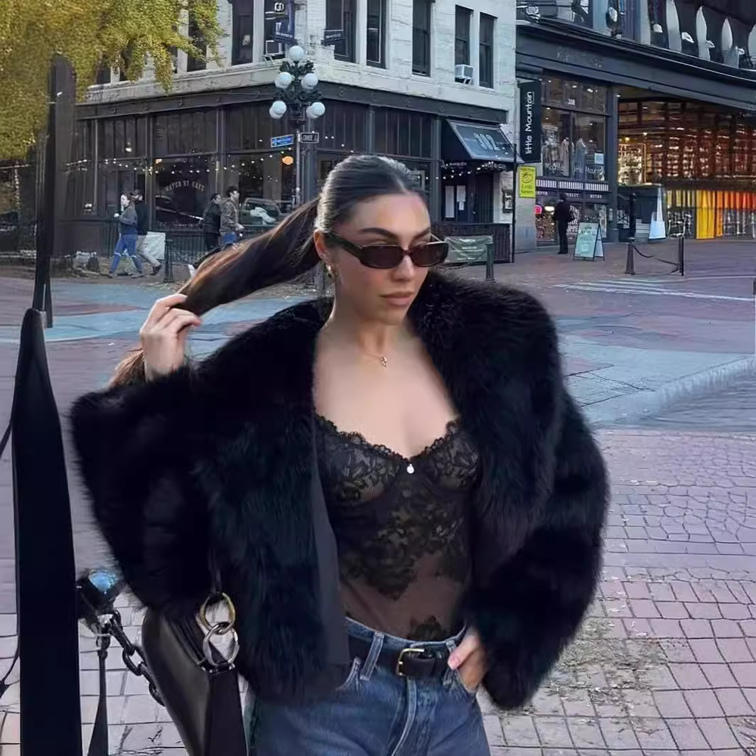 Autumn Winter New Faux Fur Coat Plus Size Black Women's Jacket