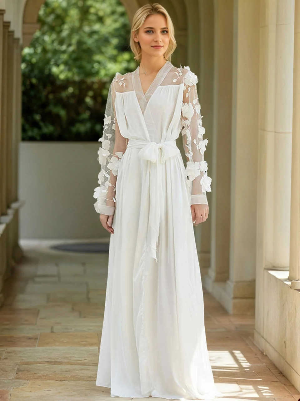 Sexy Bride Robe Nightgown Long Sleeve 3D Flowers Bridal Gowns Photo Shoot Maternity Dressing Gown Customized