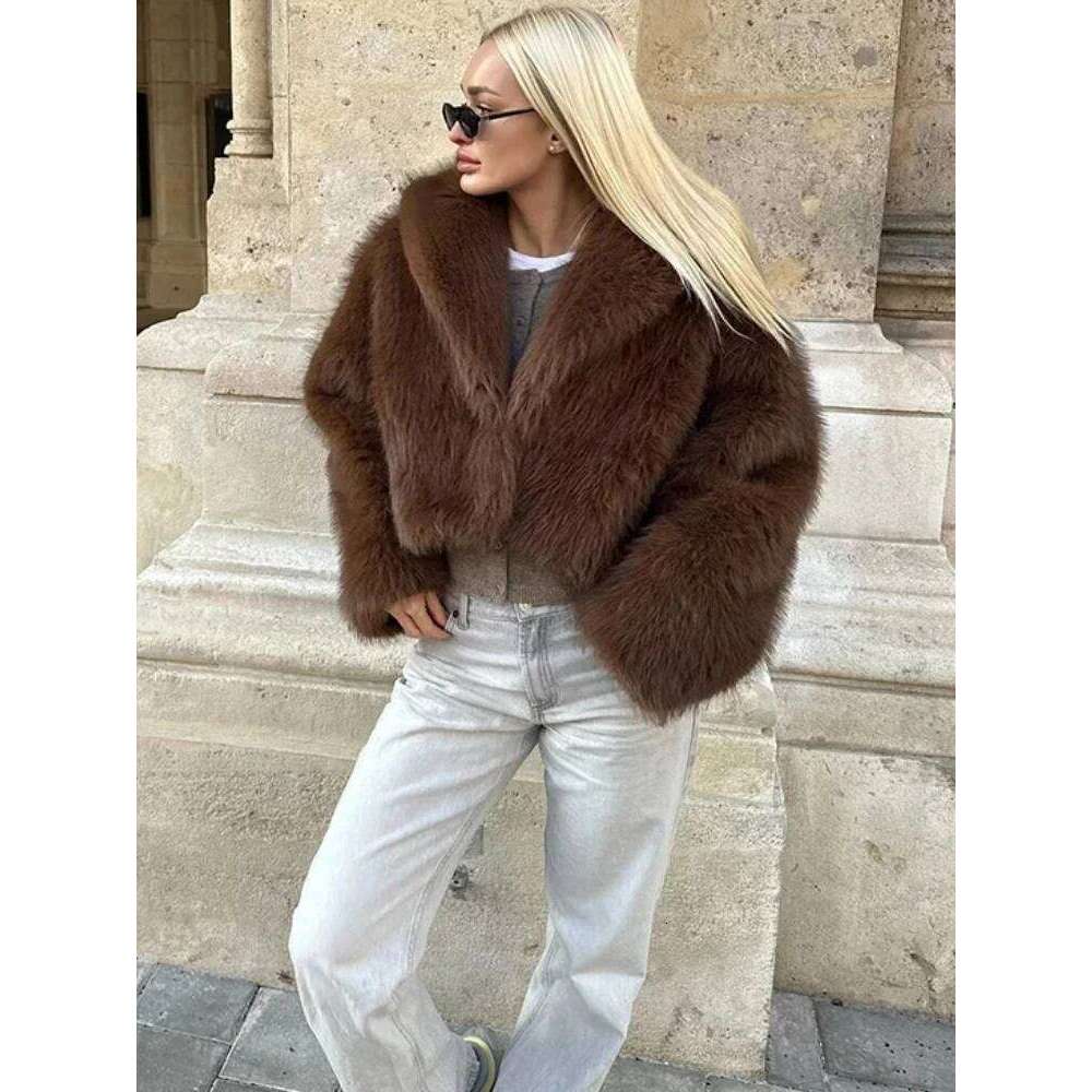 hoodie hoodie Women's Retro Warm Faux Fur Jacket Thicken Lapel Long Sleeve Hidden Button Casual Loose Soft Crop Outwear Winter Chic Coat jacket j