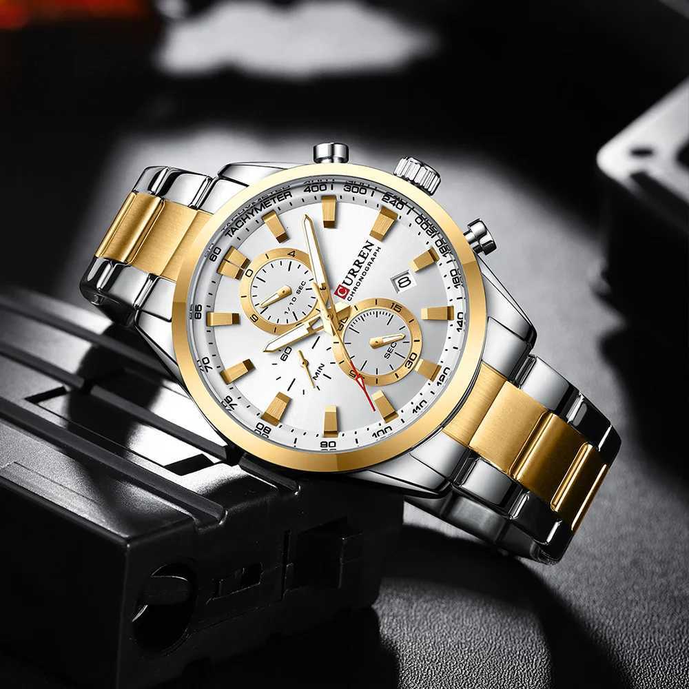 Current Casual Sporty Brand Stainless Steel Band Wristwatches for Men Chronograph Quartz with Date New 8445 W250806
