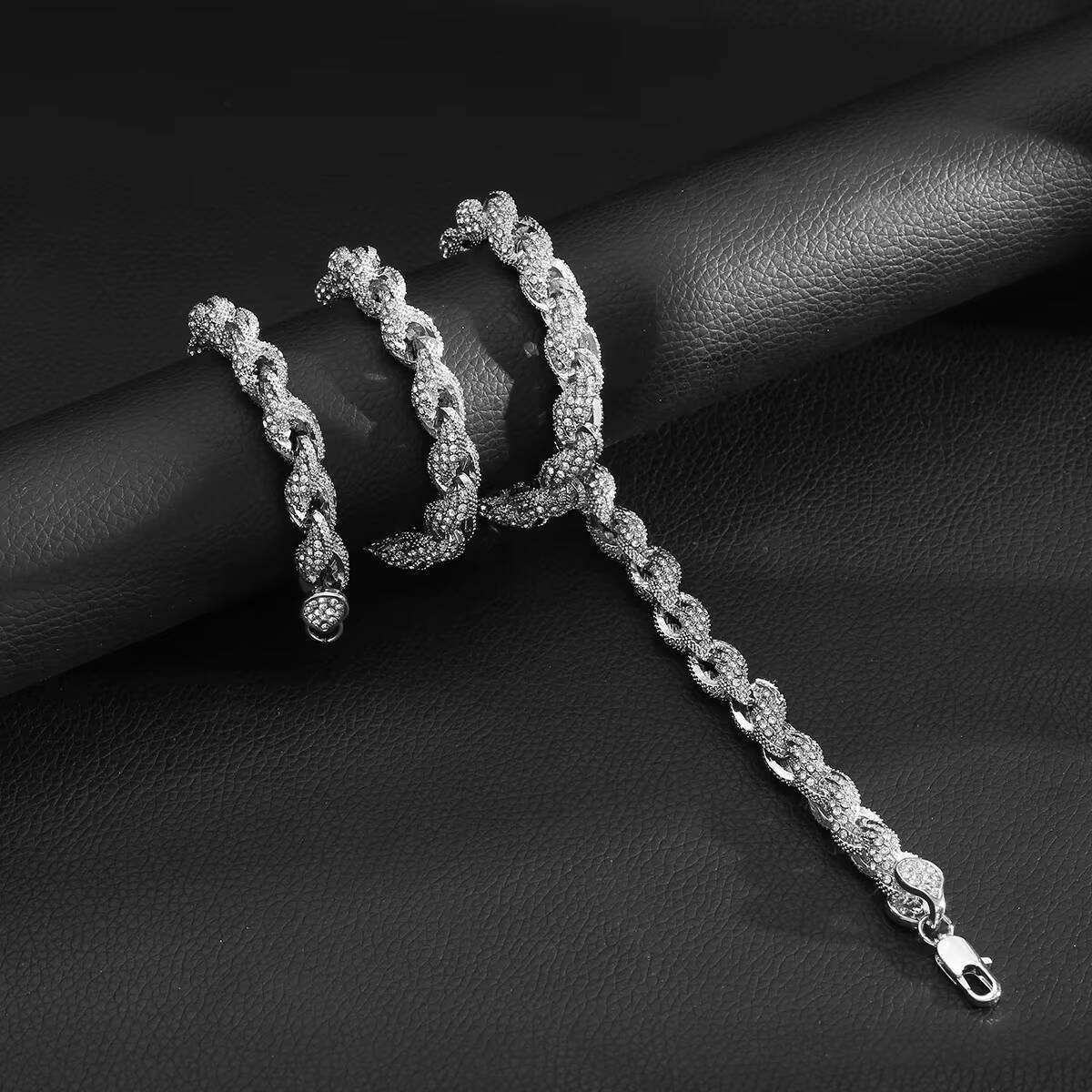 Mens Hip Hop Alloy Diamond 10mm Gold Silver Twist Necklace New Fashion Chains with Multiple Specifications