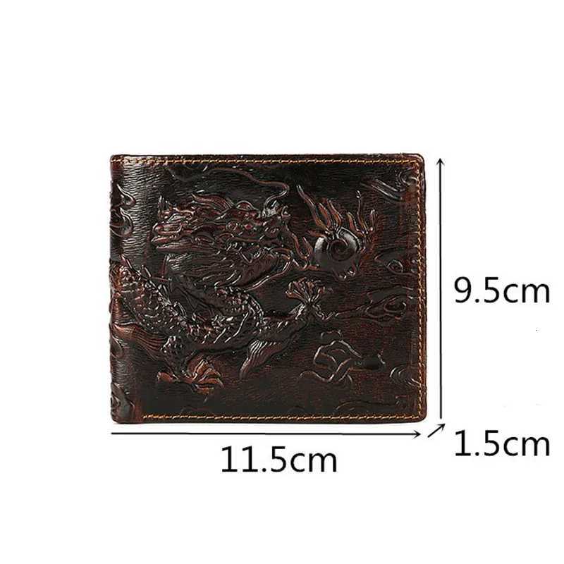 Genuine Leather Short Wallet Fashion 3D Dragon Embossed Purse Cowskin Leather Men Purse Card Wallet Bifold Wallet with ID Window XJ250806