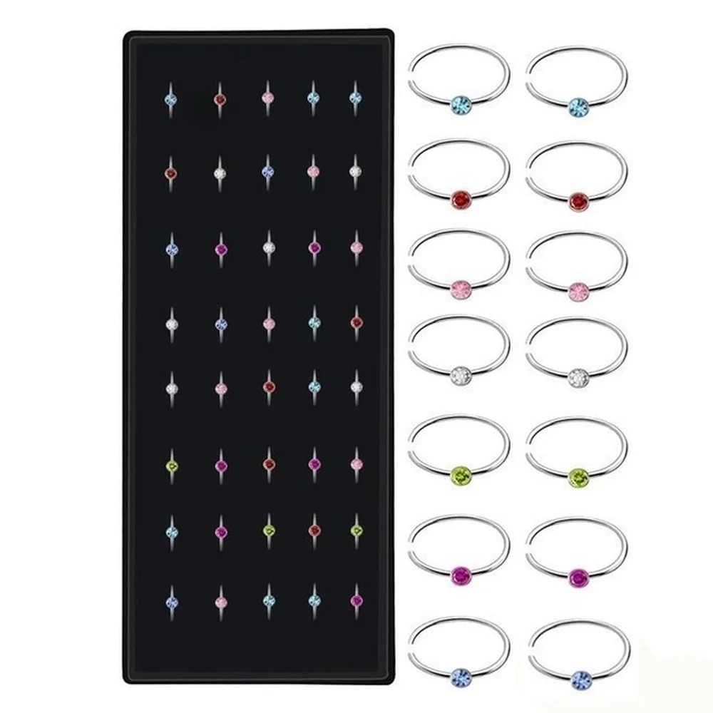 40/60PC Set Fashion Crystal C Shape Nose Ring Stainless Steel Multicolor Bend Nose Stud for Women Aro Nariz Anneau Nez Piercing 250805