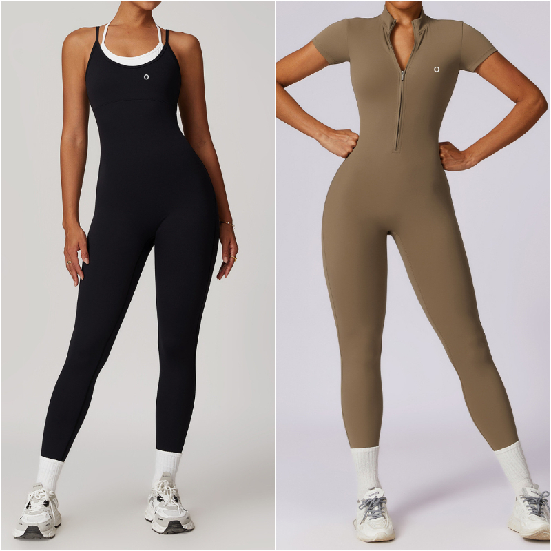 8306 Women Jumpsuit Yoga Outfits Jumpsuits Long Sleeve/Sleeveless Close-fitting Dance Long Pants Breathable Leggings Long Pant Zipper Tights