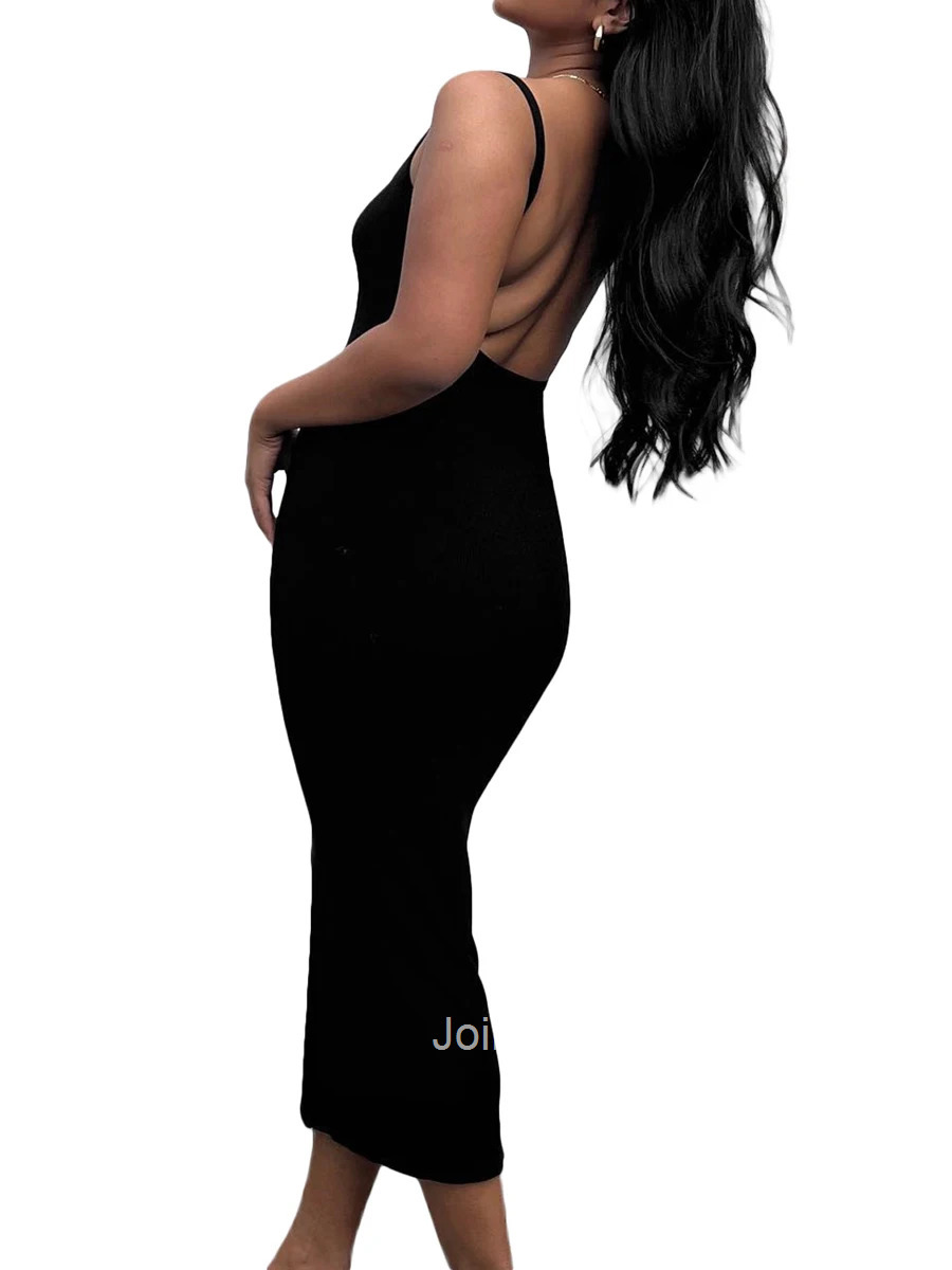 Women Backless Maxi Dress Sleeveless Bodycon Sexy Open Back Cutout Long Dresses Elegant Cocktail Party Tank Dress