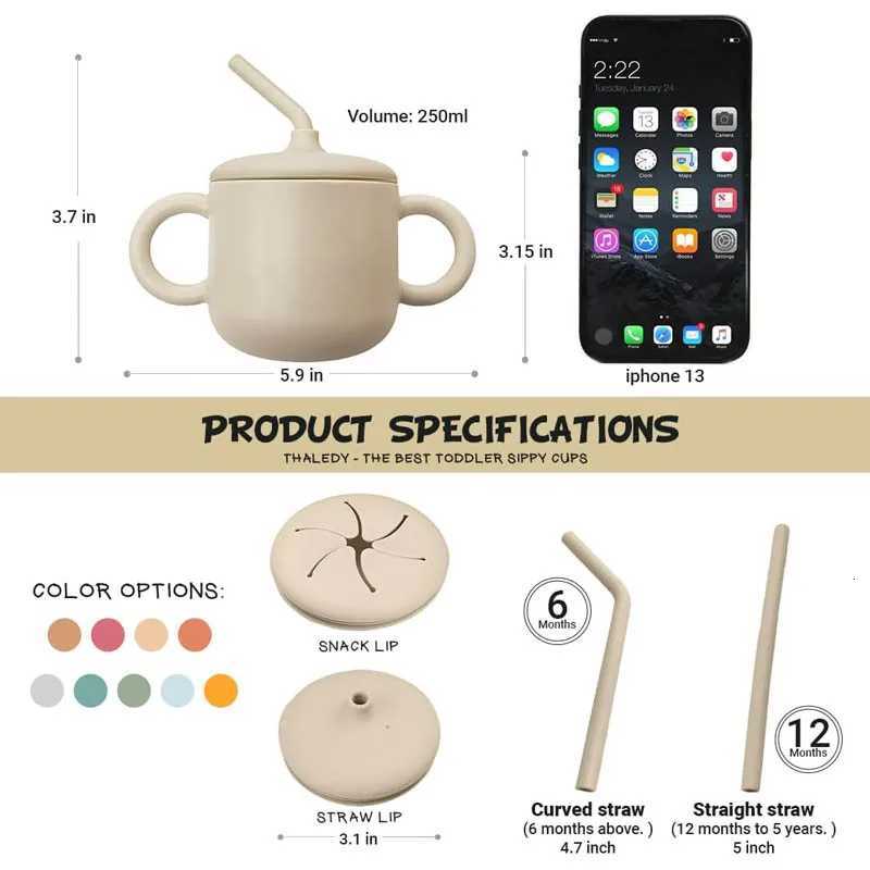 Food Grade Silicone Baby Feeding Cups Personalized Name Children Learn Drinking Cups Sippy Cups Kids Toddlers Straw Water Bottle X250806