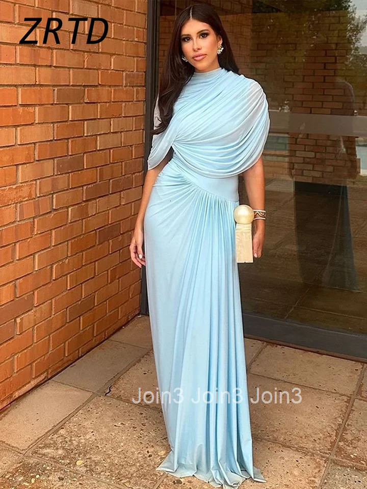 Elegant Shawl Collar Long Party Dress Pleated Sleeveless Asymmetric Female Dresses Spring Summer Lady Solid Evening Gowns