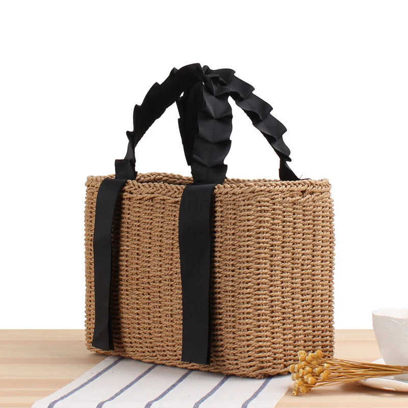Summer Woven Straw Handbags for Women Bohemian Beach Tote Shopper Purses Boho Paper Knitting Basket Shoulder Bag Clutch New M250806