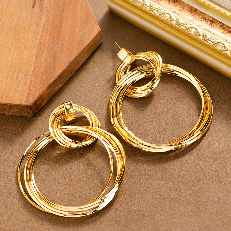 Fashion Exaggerated Style Geometric Circle Earrings for Women Simple Stylish High-end Sier Needle Ear Jewelry